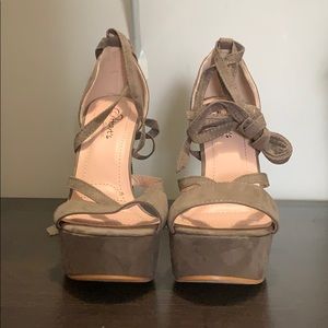 Platform Gray Suede Tie Up Heels